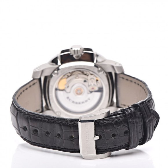 NWT BURBERRY BRITAIN AUTOMATIC STAINLESS STEEL ALLIGATOR LEATHER WATCH - Picture 2 of 7